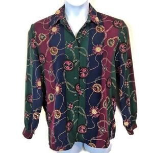 Alia Nautical Rope Print Jewel Tone Blouse sz 10
